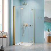 Strømberg Noma 110 bruseniche m/foldedøre - 80x80 cm - Klar glas/poleret messing