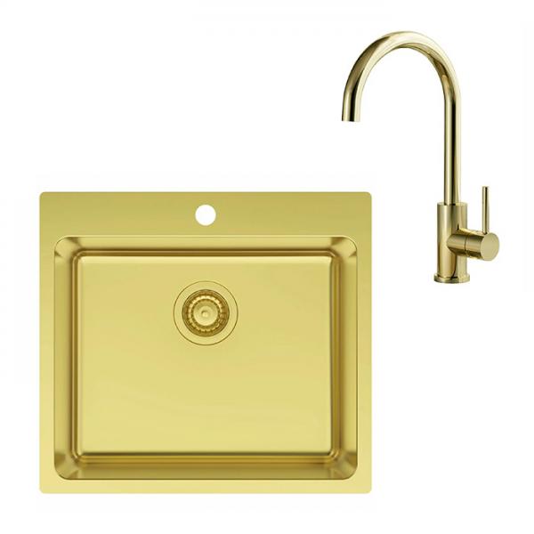 Lavabo LA 550 køkkenvask inkl. køkkenarmatur i børstet messing PVD