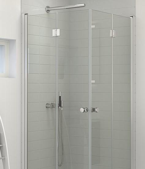 Dansani Match B+B bruseniche m/foldedøre - 80x80 cm - Klar glas/mat krom