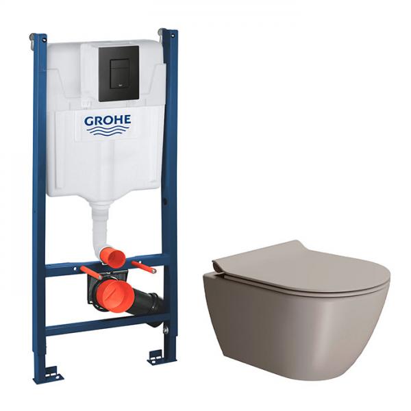 GSI Pura Tortora 50 toiletpakke inkl. sæde m. softclose, cisterne og mat sort betjening