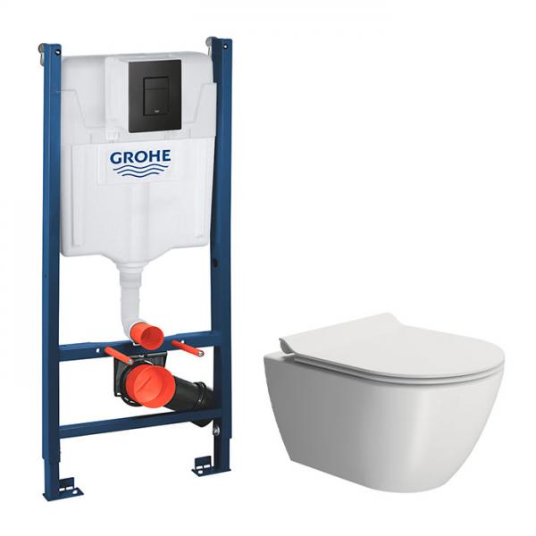 GSI Pura mat hvid 50 toiletpakke inkl. sæde m. softclose, cisterne og mat sort betjening