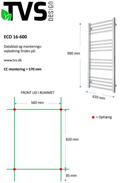 TVS Eco 16 håndklædetørrer - 61x99 cm - Hvid