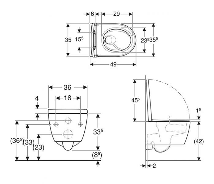 Geberit iCon kompakt v&aelig;gh&aelig;ngt toilet m/TurboFlush og toilets&aelig;de - Hvid mat
