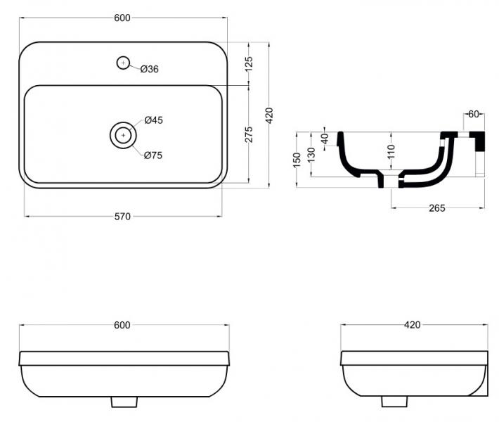 Lavabo Legacy 60 håndvask t/væg eller møbel - 1 hanehul