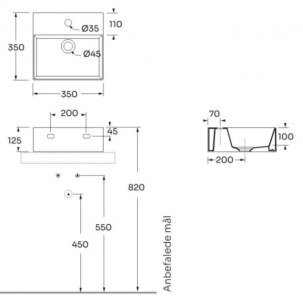 Lavabo Elegance SQ35 håndvask t/væg eller møbel - Uden overløb Lavabo Elegance SQ35 håndvask t/væg eller møbel - Uden overløb