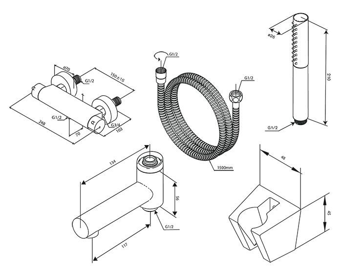 Damixa Iris komplet badekararmatur - Børstet grafitgrå