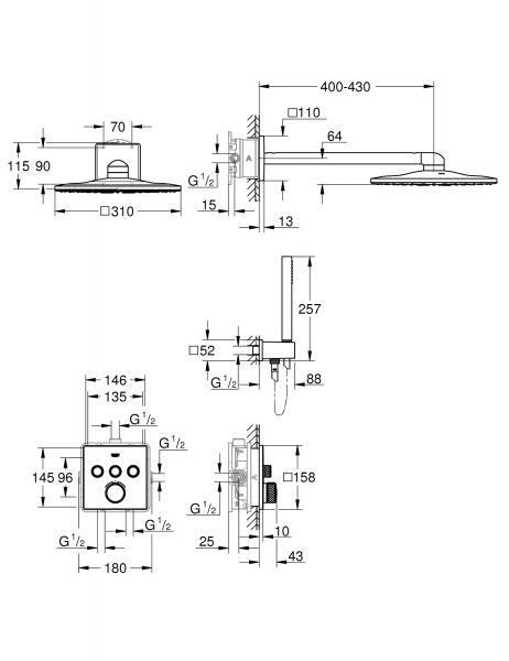 Grohe SmartControl 310 komplet brusesystem m/Shower Frame - Firkantet