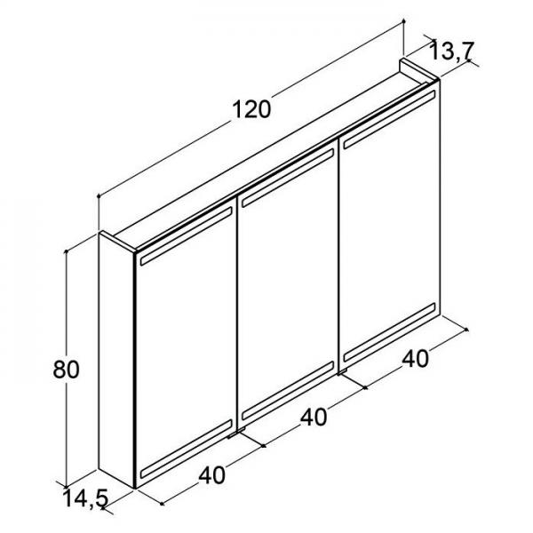 Dansani Level spejlskab 120 m/lys, lysstyring, 3 l&aring;ger og tr&aelig;bakker - Hvid mat