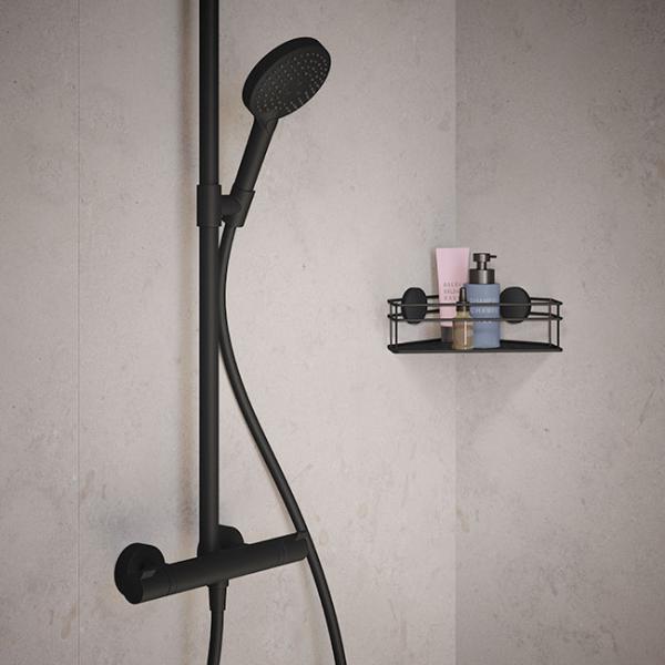 Beslagsboden brusekurv til hjørne, selvklæbende - Mat sort