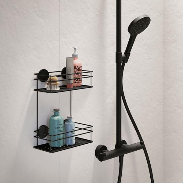 Beslagsboden dobbelt brusekurv, selvklæbende - Mat sort