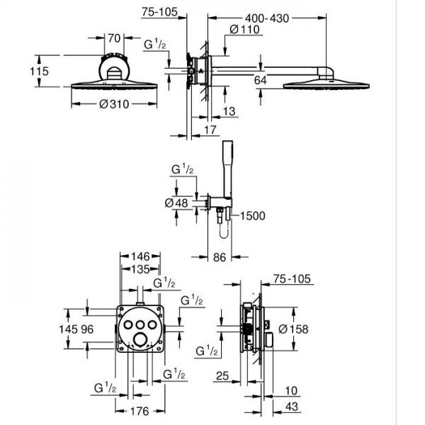 Grohe Precision SmartControl komplet brusesystem m/Shower Frame - Krom