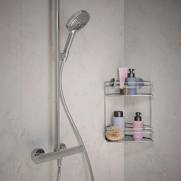 Beslagsboden dobbelt brusekurv til hjørne, selvklæbende - Krom