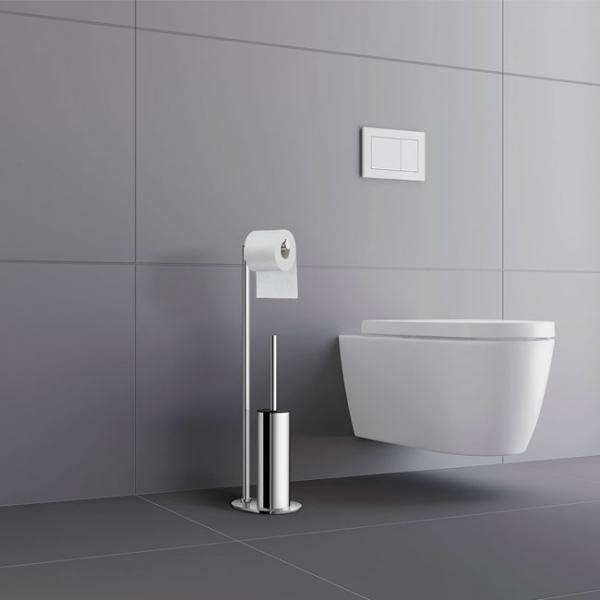Smedbo Outline holder til toiletpapir og toiletbørste til gulv - Poleret stål