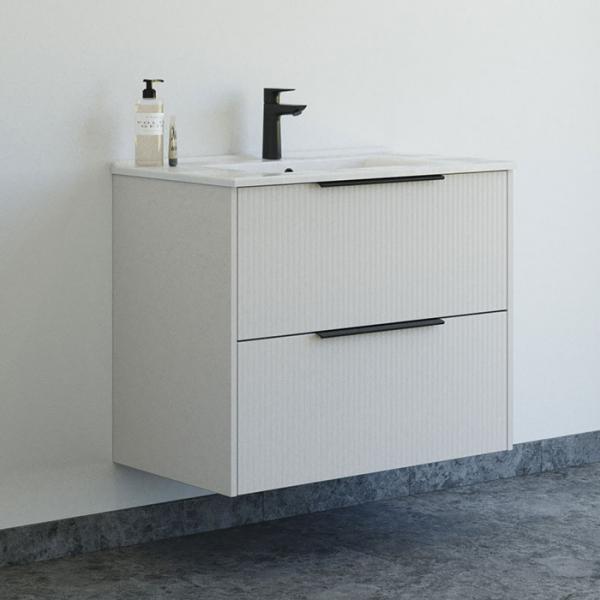Dansani Mido+ Classic 81 møbelsæt m/Amber vask og 2 skuffer - Striber/mat sand Dansani Mido+ Classic 81 møbelsæt m/Amber vask og 2 skuffer - Striber/mat sand